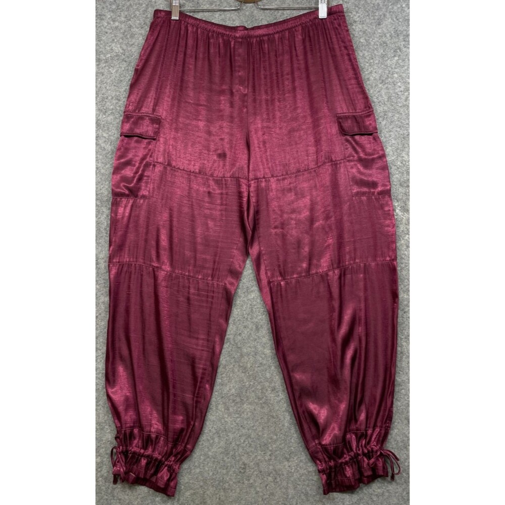 Vintage Victoria's Secret Satin Cargo Pants Womens L Red Y2K Joggers Wide